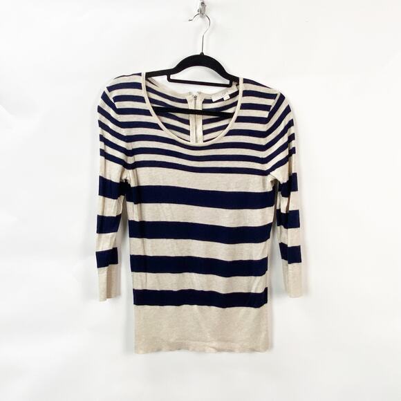 2/$30 LOFT Ann Taylor Small Womens Cream/Blue Striped  Pullover Knit Sweater - Picture 3 of 10